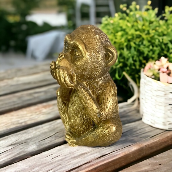 🚩SOLD🚩 Speak No Evil - Golden Tone Resin Monkey 5.5” Tall - Picture 4 of 8